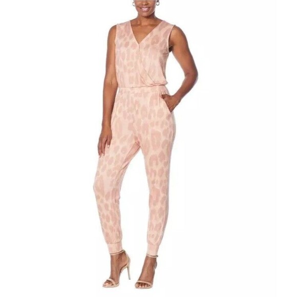 NEW G by Giuliana LounGy SoSoft Knit Jogger Jumpsuit  Sz 5X Pink Animal Print - Picture 3 of 4